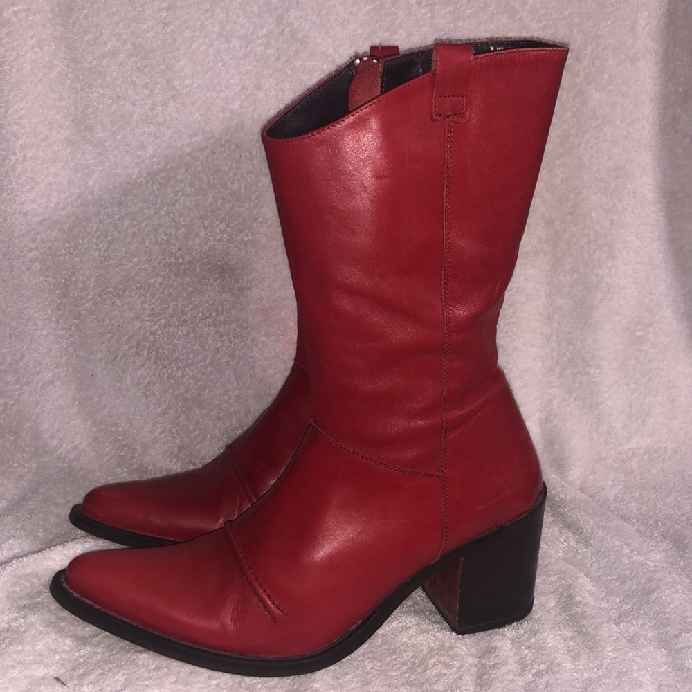 Red Leather Ankle Boots